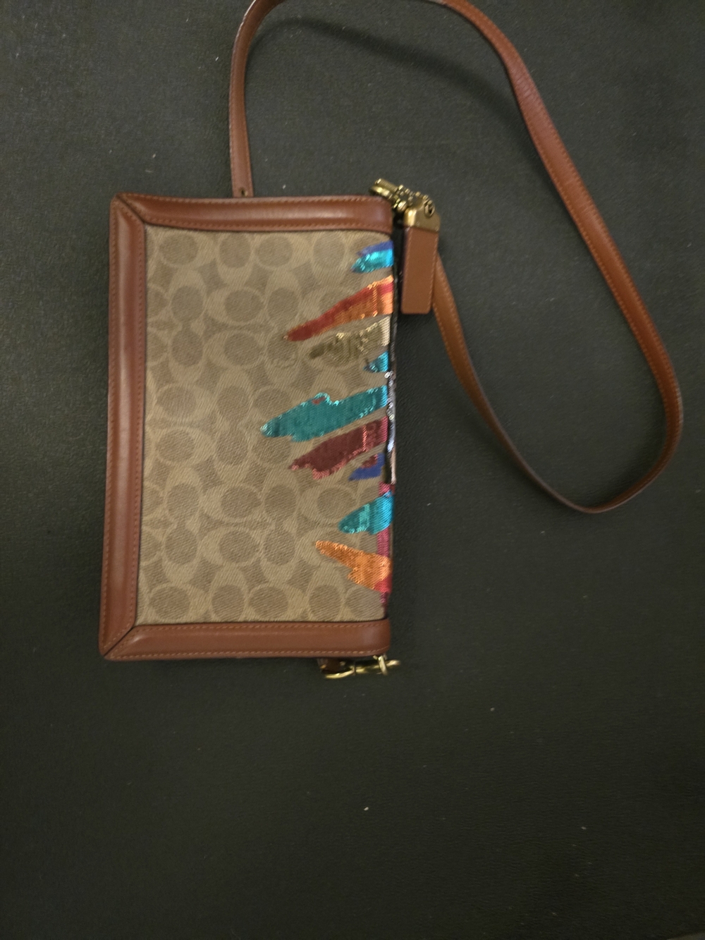 Coach Sequin-Embellished Brown Canvas Crossbody Clutch - Picture 4 of 4